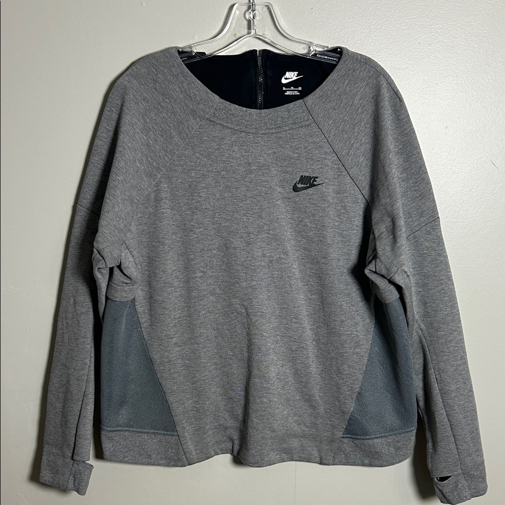 Nike Womens Tech Fleece Scoop Neck Gray Sweatshirt Pullover Size XL Back Zipper